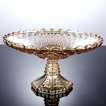 水果盤前臺吧臺KTV珠點高腳果盤果斗水晶玻璃創意金色果盤糖果盤