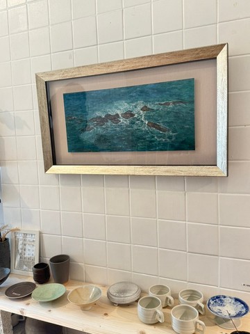 外木山 冬天的海聲  膠彩畫含框總尺寸 74 x 41.5 cm