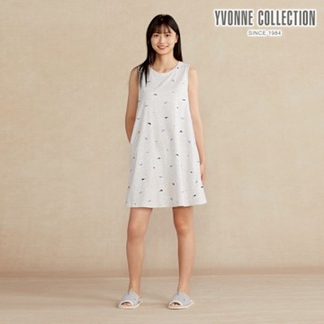 YVONNE 以旺傢飾 鯊魚印花拼接無袖洋裝-銀白灰