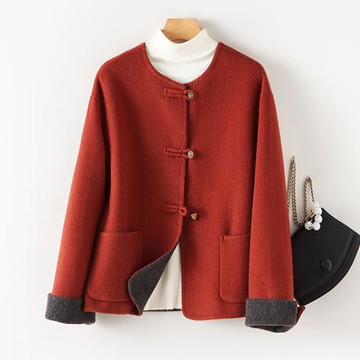 雙面羊毛絨大衣短款女2025新款秋冬高端國風新中式毛呢小香風外套