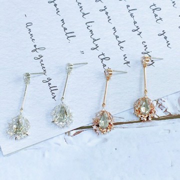 【S.One】正韓耳環/韓國直送 Wishia- 閃亮鋯石寶石造型銀針長耳墜 韓國製造 空運來台 鋯石 一字型 長耳墜