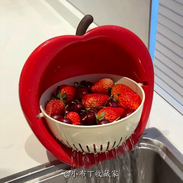 生活小幫手🍎蘋果造型瀝水籃🍎 水果造型瀝水籃/洗菜盆 多功能加厚瀝水果盆 可站立式瀝水盆 雙層洗水果神器 廚房收納神器