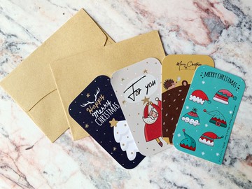 聖誕小卡經典/嗨嗨四件套組   -洛可可草莓手創明信片 聖誕卡片