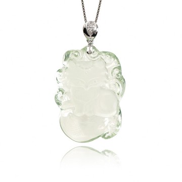 【正佳珠寶】綠水晶 頂級極淨智慧九尾狐狸 8.8g 綠水晶吊墜18K金