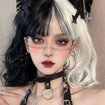 萬聖節COS 萬聖節裝扮 萬聖節飾品 美宿假髮女短髮捲髮萬聖節黑白魔女庫伊拉陰陽發cos假髮套全頭套