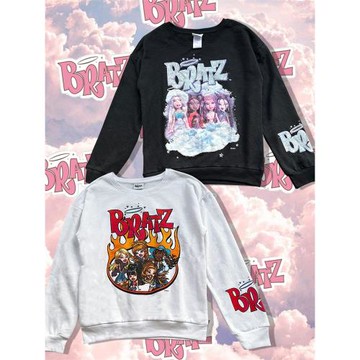 少量 出口單美式復古y2k千禧亞比辣妹甜酷少女印花寬松薄絨衛衣