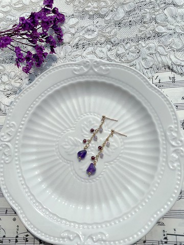 14K包金 不規則 紫尖晶 薰衣草紫晶 紫水晶 天然水晶 客製化 耳環