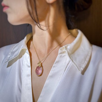 粉晶 14KGF 包金線繞製 項鍊