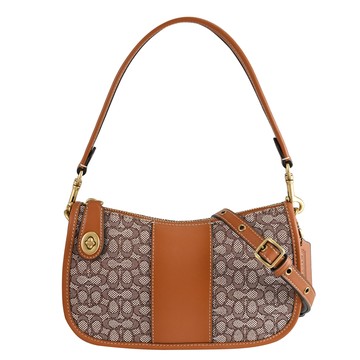 COACH CM559 Swinger 滿版緹花皮革肩斜背兩用包.咖邊