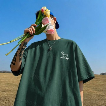 【隔日到貨！簡約小狗印花】重磅短t280g純棉短袖T恤夏季短袖上衣美式復古上衣學生加大碼Oversize t恤男生T恤男