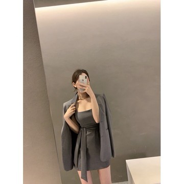 🇰🇷Korea韓國連線·正韓 方領綁帶背心洋裝+質感翻領西裝外套兩件式套裝SET 氣質套裝 背心裙 短洋裝 連身裙