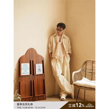 SAME FLOW 日系垂感寬松褶皺拖地亞麻長褲高腰直筒顯瘦休閑闊腿褲