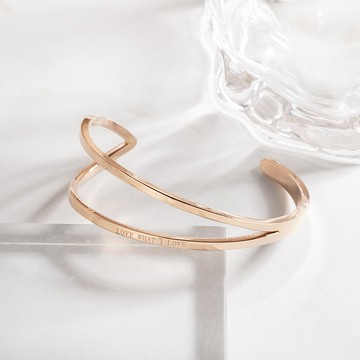 [鈦鋼]布拉格戀人流線鏤空手鐲【KTL379】-玫瑰金/銀