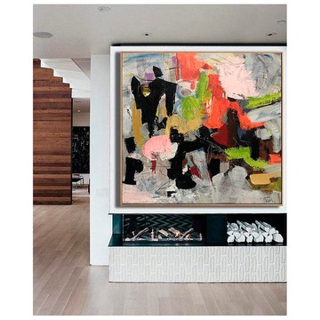 畫布紋理壓克力藝術牆面裝飾上的彩色抽象畫