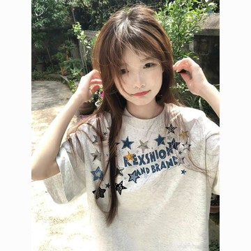 8649 人單獨標註💝【SNLNIE】 2026夏季新款星星印花純棉短袖t恤女美式國潮寬鬆百搭上衣AOC1