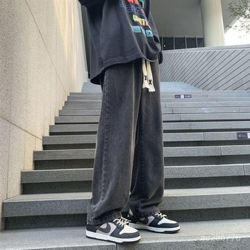 【臺灣出貨】美式高街復古牛仔褲男秋冬季加絨百搭寬鬆褲子男ins潮牌闊腿長褲