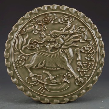 宋龍泉窯青釉雕刻麒麟壺承古董古玩收藏真品包老保真老物件瓷器