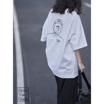 復古日系人物印花短袖t恤女夏裝2025年新款學生寬松套頭圓領上衣