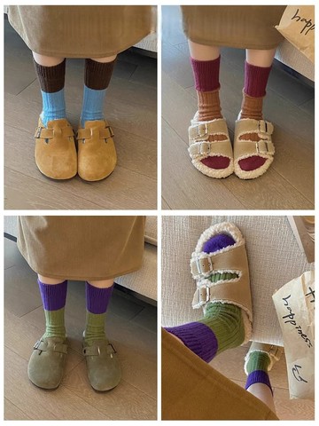 秋冬撞色中筒襪／日系厚款保暖必備襪－【356260】