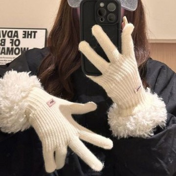 MoonDy 毛線手套 女生手套 手套 素面針織手套 加分配件 保暖手套 兔毛手套 針織手
