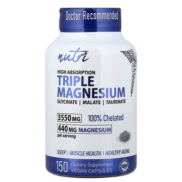 Nutri, 三重鎂，高吸收，440 毫克，150 粒全素膠囊（每粒膠囊 88 毫克）