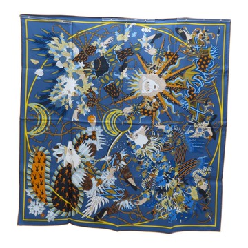 【二手名牌BRAND OFF】HERMES 愛馬仕 藍色 絲綢 方巾 90*90