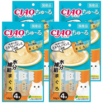 INABA CIAO 啾嚕肉泥水分補給 含水量90%易舔食 綠茶消臭成分配合  鮪魚  56g  4袋