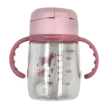 mugu 沐咕寶貝 小麥纖維 Tritan 重力球學習杯  220ml/350ml  防滑手把  好拆好洗好乾淨  粉色 獨角獸  1個