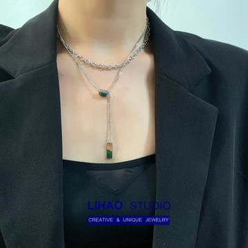 LIHAO雙層疊戴長牌豆豆項鏈女韓版簡約輕奢小眾高級感嘻哈不掉色