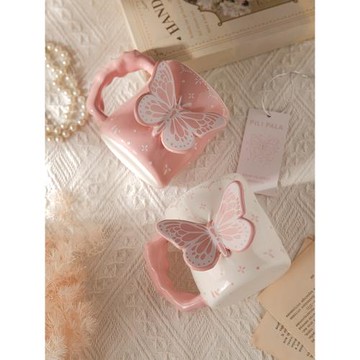 PiaJi 以蝴蝶為引 ins立體蝴蝶少女心粉色馬克杯禮物女生陶瓷杯子