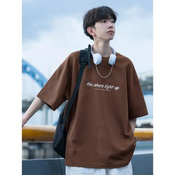 咖色cityboy日系短袖t恤男夏季2026新款純棉美式高街寬松半袖體恤