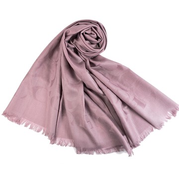 COACH 大C LOGO蠶絲羊毛薄圍巾-粉霧紫