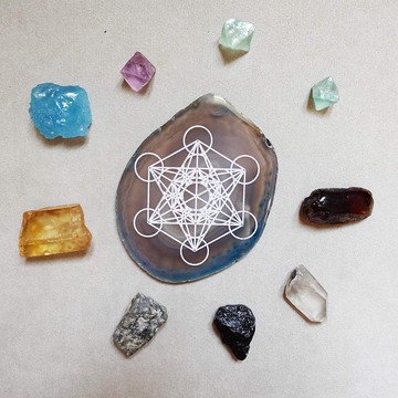 天然染色瑪瑙片 生命之花/七脈輪