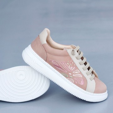 刺繡免綁帶休閒鞋- 府城輿圖/霧粉