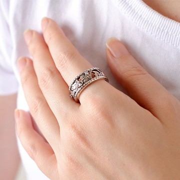 生-花葉晶鑽戒(寬)&(窄) 925純銀飾 情侶對戒 可訂製戒圍