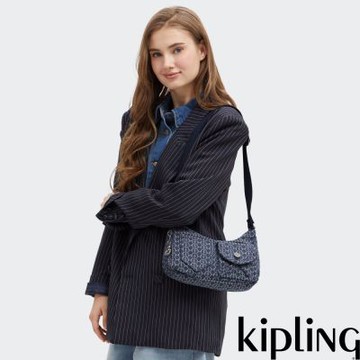 Kipling 丹寧老花彎月側背包-KENDA