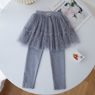 FANMOU - 紗裙內搭褲-可愛點點-灰色