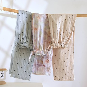 100%純棉薄睡褲女生長褲雙層紗布寬鬆大尺碼春夏秋季冷氣房長褲可外穿卡通家居長褲