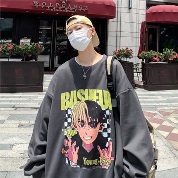 圓領衛衣男春秋新款卡通印花衣服ins潮牌美式上衣青少年寬松外套