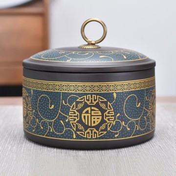 紫砂茶葉罐琺瑯彩小茶罐家用密封罐銅扣蓋茶葉防潮罐收納盒多用罐