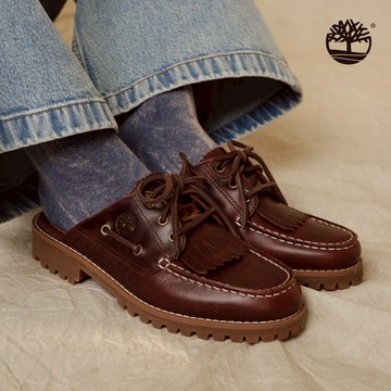 Timberland 女款酒紅色皮革休閒穆勒鞋|A4198EIW