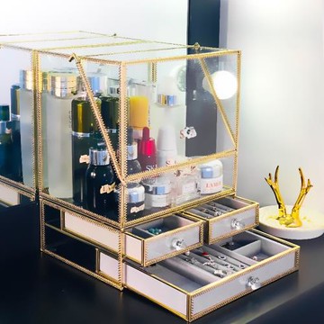 化妝品收納盒抽屜式防塵化妝盒桌面梳妝臺護膚品收納整理盒置物架