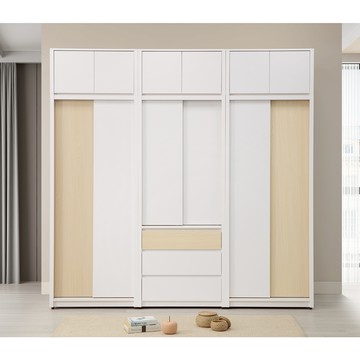 直人木業-NINA簡約風滑門高被櫥衣櫃組240公分(二個雙吊80公分+一個三抽滑門80公分)