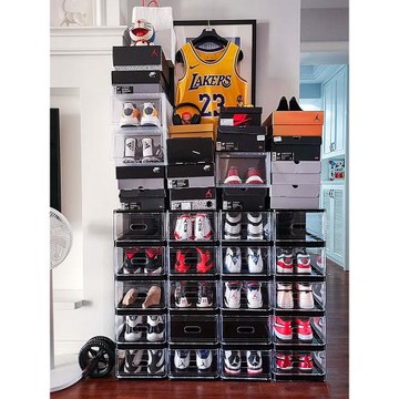 耐奔aj鞋盒神器靴子網紅透明收納鞋柜展示車載高幫籃球鞋子收納盒