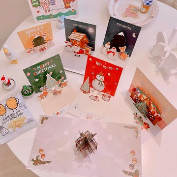 賀卡新款圣誕禮物信封明信片禮盒裝飾立體3D創意節日卡片