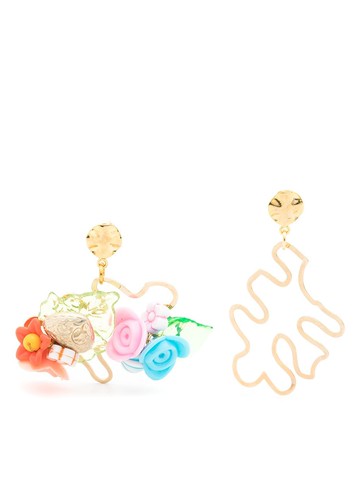 Amir Slama - floral-appliqué asymmetric earrings - women - Resin/Plastic - One Size - Gold