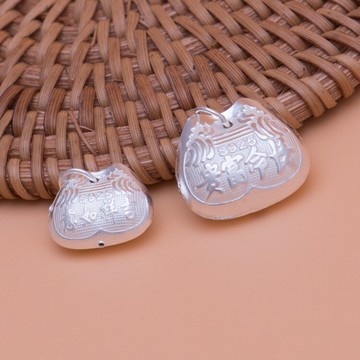 S925純銀掛件 大小號油砂木魚鎖包鈴鐺 DIY吊墜項鏈