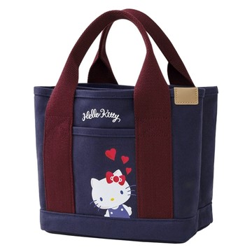 Hello Kitty 凱蒂貓 多隔層厚磅帆布托特包  紅藍色  21.5 x 16 x 21.5cm