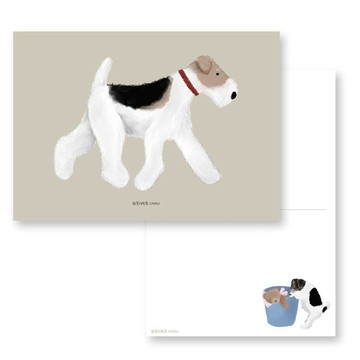 Wirefoxterrier 剛毛獵狐梗 厚磅明信片-水彩畫走路款