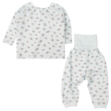 akachan honpo - 長袖家居服-套頭式穿衣練習 交通工具-淺藍色